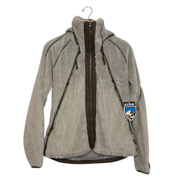 NEW KUHL Women's Flight Jacket Fleece Zip Up Pockets Hooded Stone Size Large - Picture 1 of 15